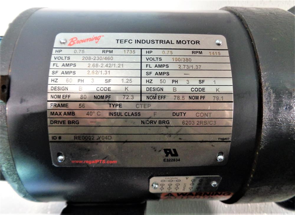 Browning Series 3000 Gear Reducer, 56 Ratio, 1750RPM, #N3253SB3MT56.75 w/Motor